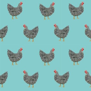 Plymouth Rock chicken breed farm sanctuary fabric pattern blue