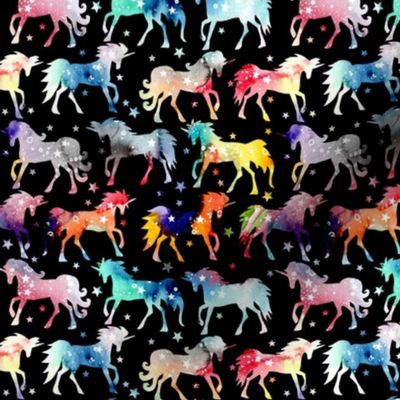 Rainbow galaxy unicorns - 1.5" scale - black background