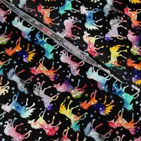 Rainbow galaxy unicorns - 1.5" scale - black background