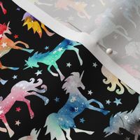 Rainbow galaxy unicorns - 1.5" scale - black background