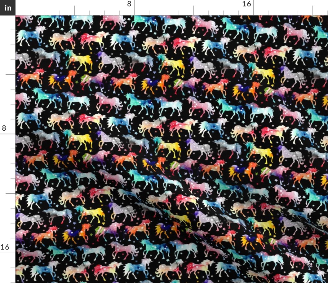 Rainbow galaxy unicorns - 1.5" scale - black background