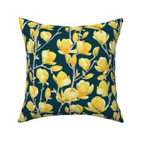 Normal scale // Yellow Magnolia Spring Bloom 1 // navy blue background