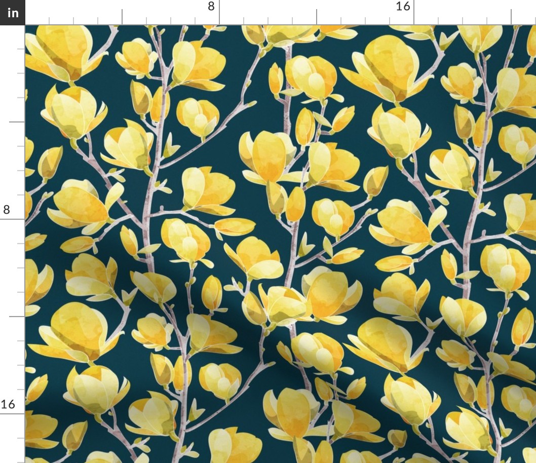 Normal scale // Yellow Magnolia Spring Bloom 1 // navy blue background