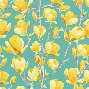 Normal scale // Yellow Magnolia Spring Bloom 2 // mint green background