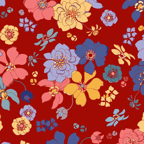 Abstract florals deep red background