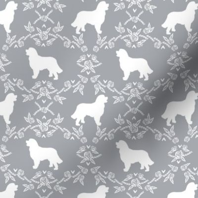 Bernese Mountain Dog floral silhouette grey