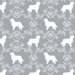 Bernese Mountain Dog floral silhouette grey