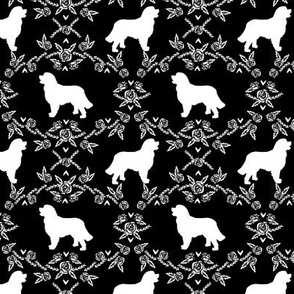 Bernese Mountain Dog floral silhouette black and white