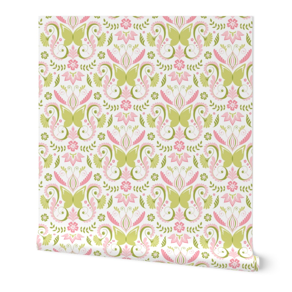 Butterfly Damask - Pink/Lime