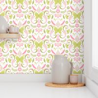 Butterfly Damask - Pink/Lime