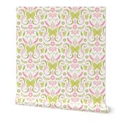 Butterfly Damask - Pink/Lime