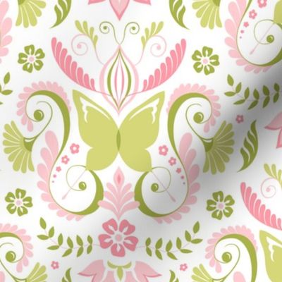 Butterfly Damask - Pink/Lime