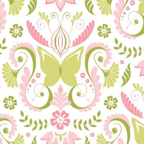 Butterfly Damask - Pink/Lime