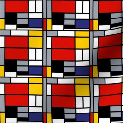 3 inch Mondrian Composition with Large Red Plane, Yellow, Black, Gray, and Blue