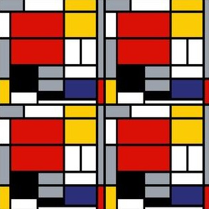 3 inch Mondrian Composition with Large Red Plane, Yellow, Black, Gray, and Blue