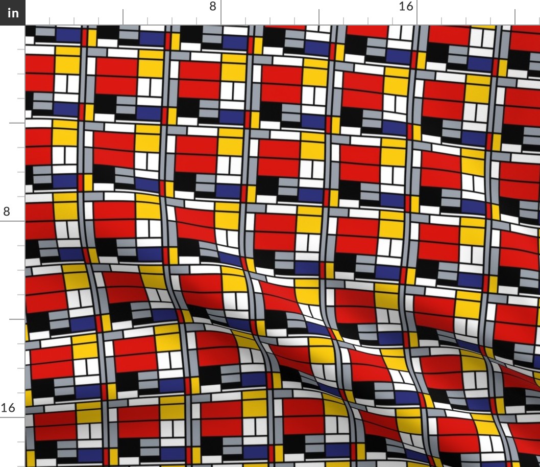 3 inch Mondrian Composition with Large Red Plane, Yellow, Black, Gray, and Blue