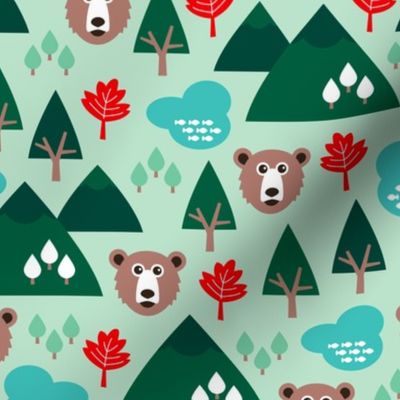 Canada grizzly bear and maple leaf woodland theme green boys and gender neutral