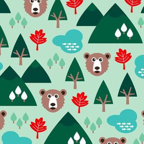 Canada grizzly bear and maple leaf woodland theme green boys and gender neutral