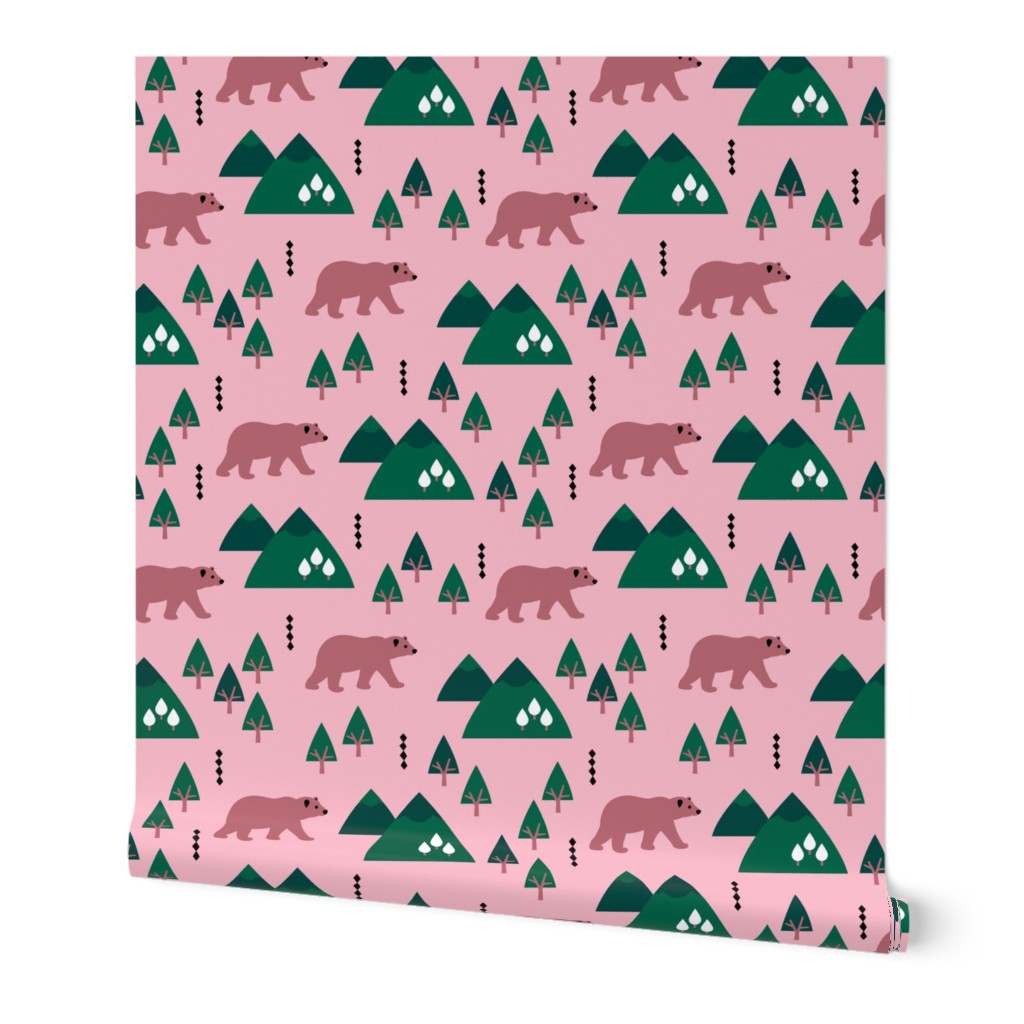 Parks and woodland canada grizzly bear forest mountains pink