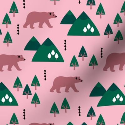 Parks and woodland canada grizzly bear forest mountains pink