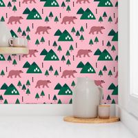 Parks and woodland canada grizzly bear forest mountains pink