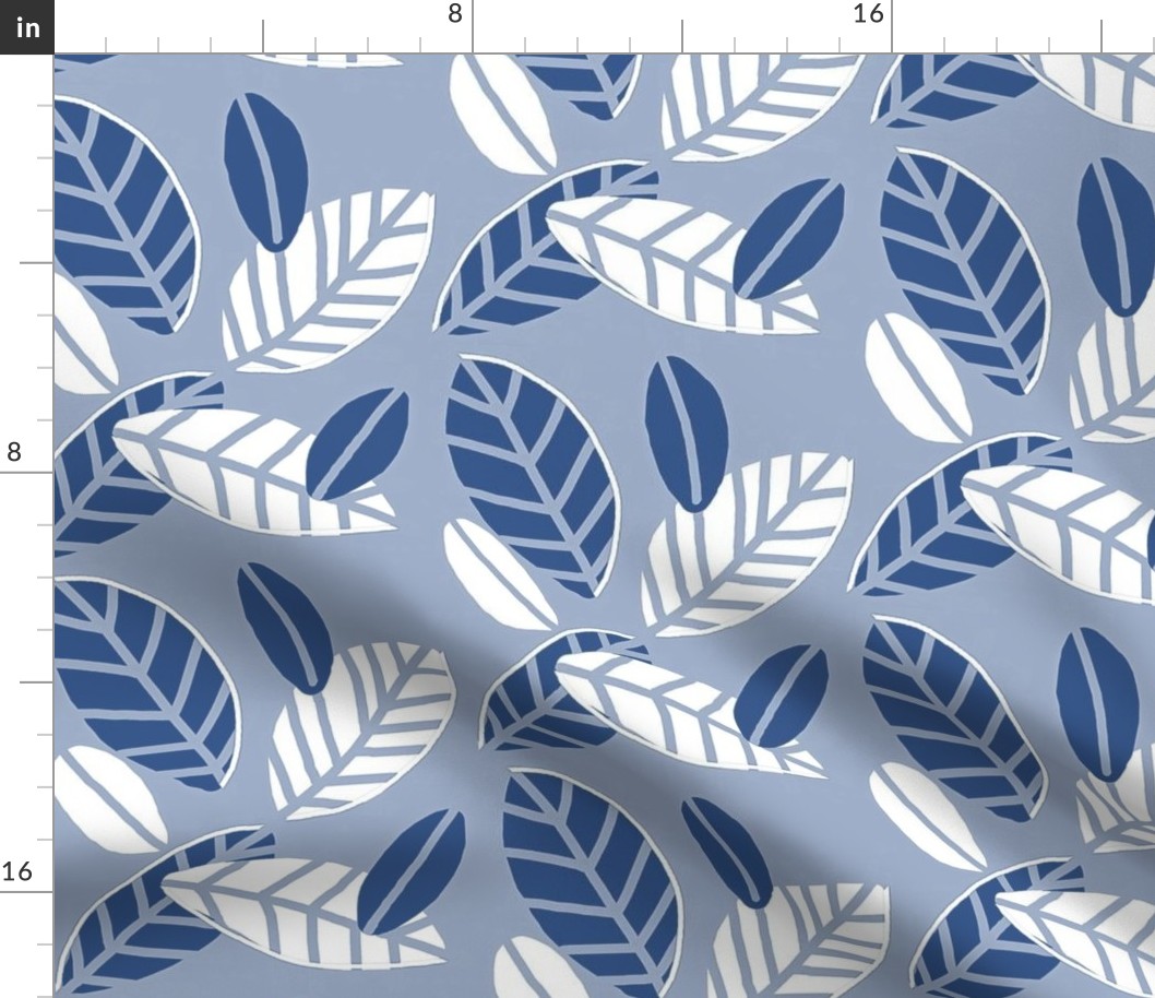 Blue Leaf Print   -Classic Blue & White accents  large 