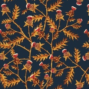 Thistles, Golden Orange on Dark Denim