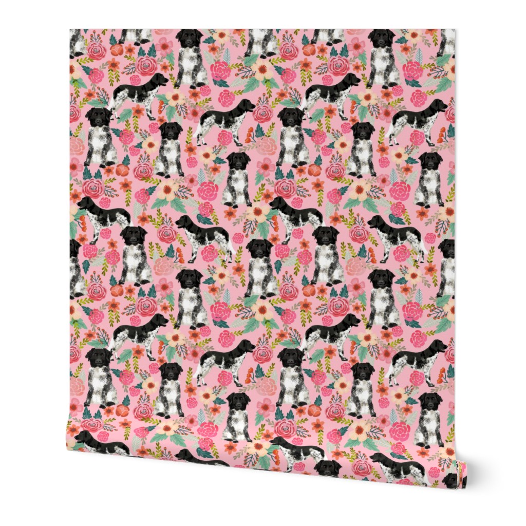 stabyhoun floral dog fabric florals and dogs design stabij design - pink