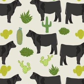 angus cattle fabric cattle cactus design - cream