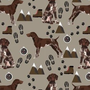 german shorthaired pointer dog fabric dogs and hiking design dog mountains fabric - med brown