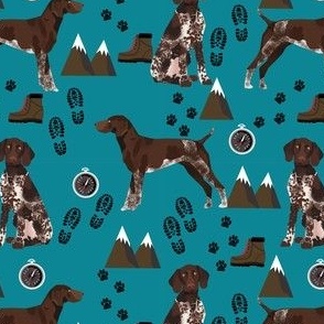 german shorthaired pointer dog fabric dogs and hiking design dog mountains fabric - teal