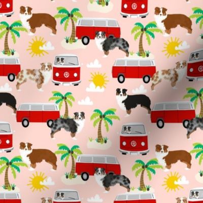 australian shepherd dog fabric dogs at the beach design aussie dog design - pink