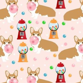 corgi bubblegum fabric dogs and gumball design - pink