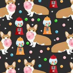 corgi bubblegum fabric dogs and gumball design - dark