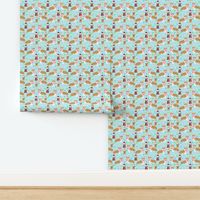 corgi bubblegum fabric dogs and gumball design - blue