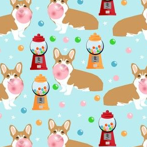 corgi bubblegum fabric dogs and gumball design - blue