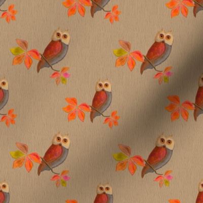 4x4-Inch Repeat of Friendly Owls on Beige Background
