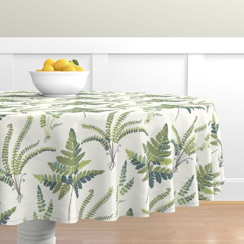 Round Tablecloth Nature Botanical Floral Birds Dragonfly Insect Cotton Sateen 