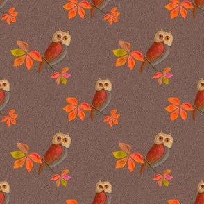 Friendly Owls with Biscuit Brown Background