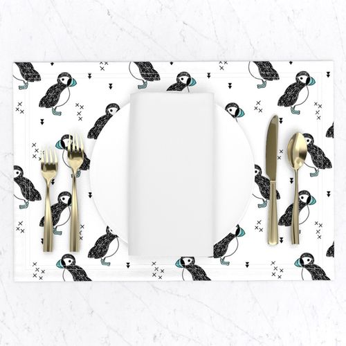 Sweet little puffin bird Scandinavian animals illustration print for kids blue 