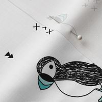 Sweet little puffin bird Scandinavian animals illustration print for kids blue 