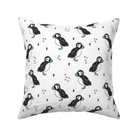 Sweet little puffin bird Scandinavian animals illustration print for kids blue 