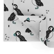 Sweet little puffin bird Scandinavian animals illustration print for kids blue 