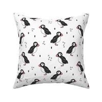 Sweet little puffin bird Scandinavian animals illustration print for kids pink 