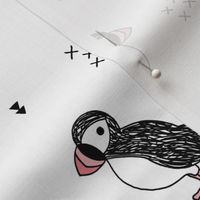Sweet little puffin bird Scandinavian animals illustration print for kids pink 