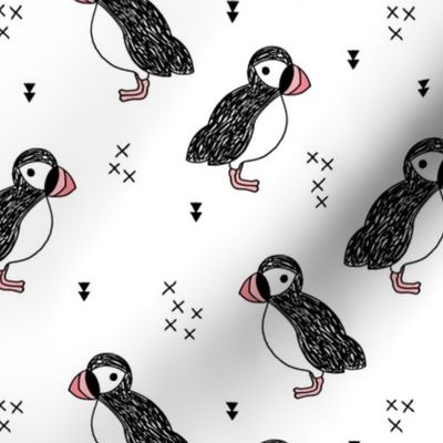 Sweet little puffin bird Scandinavian animals illustration print for kids pink 