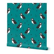 Sweet little puffin bird Scandinavian animals illustration print for kids teal 