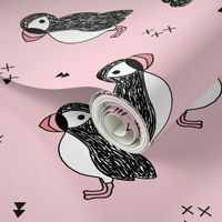 Sweet little puffin bird Scandinavian animals illustration print for kids pink 