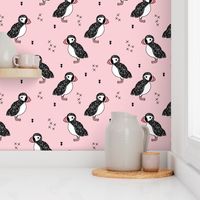 Sweet little puffin bird Scandinavian animals illustration print for kids pink 