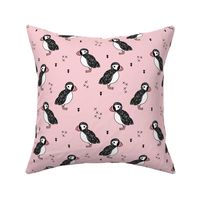 Sweet little puffin bird Scandinavian animals illustration print for kids pink 